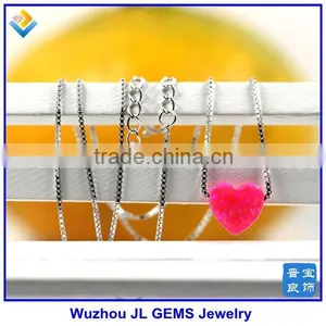 Fashion Synthetic Pink Heart Opal Stone Pendant 925 Sterling Silver Necklace Jewelry thumbnail-1