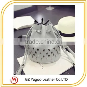 2016 HOT Leather Drawstring Bucket Bag Rivet Messenger Bag thumbnail-3