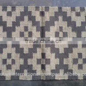 Gray Wool Jute Kilim Rugs thumbnail-1