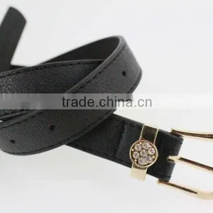 Women's Plain Black PU Leather Belt With Rhinestone Ring in YiWu thumbnail-3