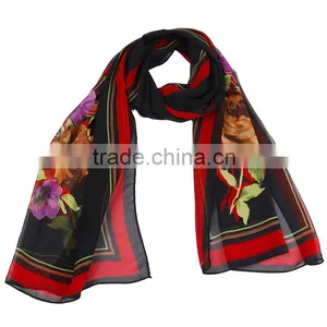 Simple And Big Flower Print Hot Sale Whole Sale Chiffon Scarf In Stock thumbnail-5