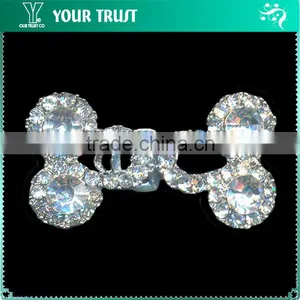 6MM 2MM Clear Cystal Rhinestone Wedding Garment Rhodium Metal Pair Buckle thumbnail-1