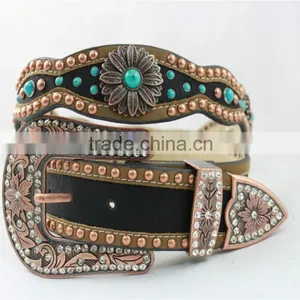 2016 Best Seller Western Rhinestone Leather Belt With Horsehead Conchos thumbnail-6