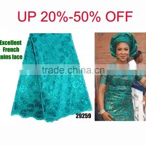 Polyester Dubai French Flower Sequins Embroidery Lace Fabric Wholesale thumbnail-1