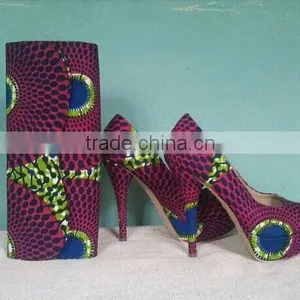 2015 China Wholesale Hot Selling Ankara Wax High Heel Shoes /party Shoes /wax Shoes and Bags thumbnail-1
