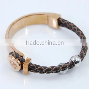 Stainless Steel Jewelry, Stainless Steel Leather Bracelet thumbnail-3