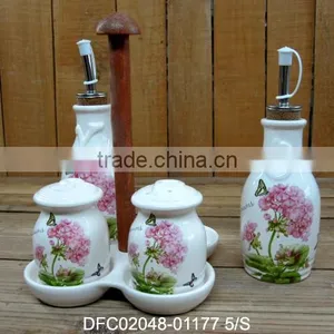 Tableware Ceramic Salt Pepper Oil Vinegar Seasoning Set With Tray thumbnail-1