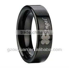 Men's Tungsten Ring Laser Flower or Lucy , Black IP Tungsten Carbide Ring, Tungsten Ring for Men,Charm Accessory thumbnail-1