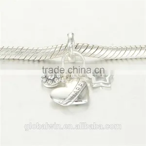 Heart Bracelet Charms European Charm Bracelet Necklace 100% Real 925 Sterling Silver S219 Aaa Cubic Zirconia thumbnail-4