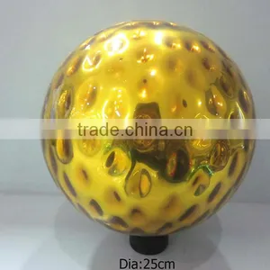 10" Hand Blown Yellow Glass Garden Ball thumbnail-1