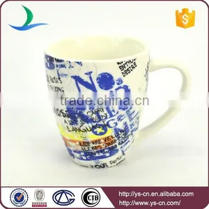 White Decaled Ceramic Tea Cup With Handle thumbnail-2