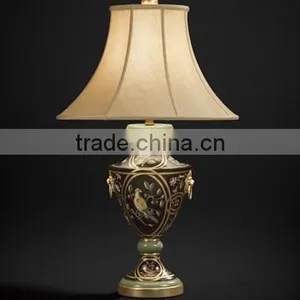 Antique Wood Carved Vase Shaped Table Lamp With Shade, Wooden Desk Lamp Painting With Sexy Leopard, Home Decorative Art & Crafts thumbnail-5