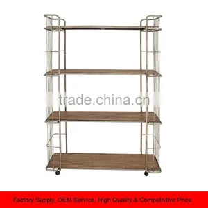 4 Tier Metal Shelves On Wheels, Metal Wood Storage Cart thumbnail-1