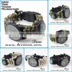 Outdoor 550 Paracord Watch Bracelet 5 in 1 With Compass ,thermometer , Firestick and Blade thumbnail-1