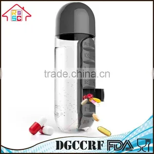 600ml Sport Water Bottle Built-in Daily 7 Daily Pill Box Vitamin Organizer thumbnail-3