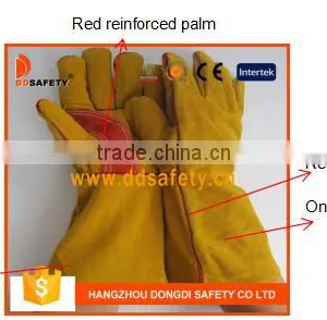 DDSAFETY China Wholesale Yellow Cow Split With Red Reinforced Palm Welding Glove thumbnail-1