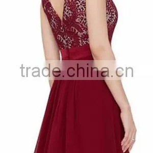 2016 Vintage Black Red Lady Elegant Sleeveless Summer Lace Patchwork Party Club Dress Round Neck Long Dress Party Dress thumbnail-3