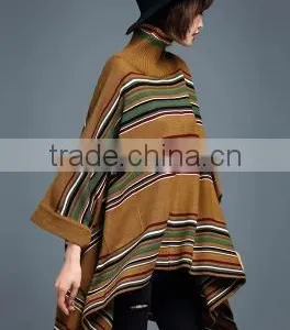 2016 New Fashion Korean Style Mid Long High Collar Women Stripe Batwing-sleeved Pullover Sweater thumbnail-2