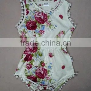2017 Ponpon Floral Baby Romper Months Girls 100% Cotton Rose Vintage no Minimum Quantity. Etsy Item thumbnail-3