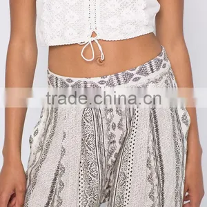 Fashion Bohemian Chiffon Cheap Ladies Loose Long Girl Wide Leg Casual Summer Beach Palazzo Blouse Coat Pant thumbnail-4