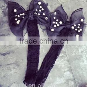 WS-36 2017New Hot Women Ruffle Large Fishnet Ankle High Socks Bow Tie Hollow Out Thin Mesh Lace Fish Net Short Socks thumbnail-3