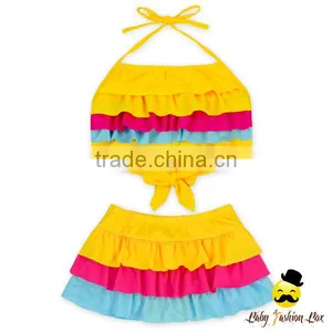 2017 Kids Summer Children Colorful Ruffle Separable Rainbow Little Girl Swimwear Holiday Cake Mini Skirt thumbnail-5