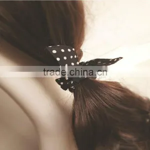 Fashion Rabit Ears Elastic HairBands Dot Print Chiffon Hair Ring thumbnail-2