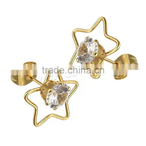Made Stainless Steel Cubic Zirconia Star Diamond Stud Earring thumbnail-5