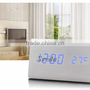 (Crazy Hot Selling)Wholesale Digital Wooden LED Alarm Clock,Wooden Table Clock,sound Control Alarm Clock,Triangle Wooden Clock thumbnail-4