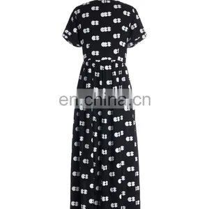 CHEFON Custom Print Long Black Maxi Dress thumbnail-3