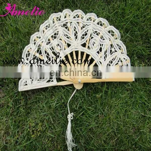 A Fan021-15cm Ivory Color Bamboo Crafts Lace Cheap Hand Fans thumbnail-1