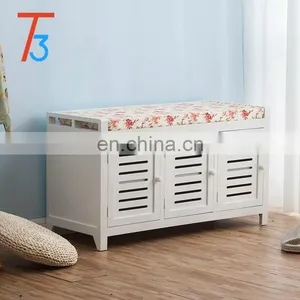 Wooden Storage Unit Bench Wicker Rattan Drawers Baskets Cushion Seat thumbnail-4