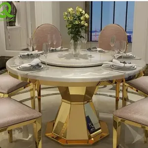 High Quality Luxury Gold Stainless Steel Dining Table Marble Top Restaurant Table For Home Hotel thumbnail-1