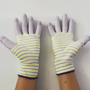 Zebra Wave White&purple&yellow Polyester 13 Gauge Knitted pu Palm Coated Anti-static Safety Work Gloves for Light Industrial Workers thumbnail-2