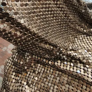 Soft Flexible Aluminum Chainmail Metal Mesh Fabric Gold Color Metallic Aluminum Sequin Table Cloth thumbnail-5