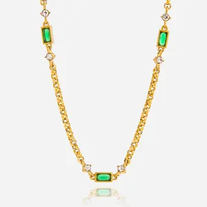 Custom Round Stainless Steel Rhinestone Charm Necklace With 18K Gold Plating thumbnail-5