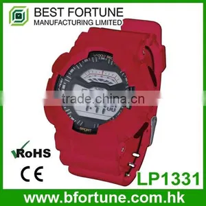 LP1331_Red PU Strap Graphic Pattarn Print Multifunction Digital LCD Display Set Digital Wrist Stock Watch thumbnail-1