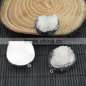 LFD-0014B Natural Druzy Drusy Quartz Stone Pave Rhinestone Crystal Connector Beads Jewelry For Making Bracelet Necklace thumbnail-2