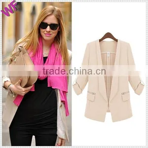 China Wholesale Roll up Sleeve Design Ladies Blazer thumbnail-3