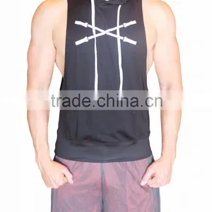 Singlets With Hoodie/gym Singlet - Mens Sleeveless Vest Hoodie Stringer Gold Gym Singlet thumbnail-2