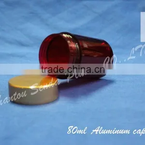 80ML Amber Plastic Bottle With Aluminum Screw Cap, Amber PS Pill Bottle, Amber Acrylic Bottle With Silvery / Golden Cap thumbnail-4