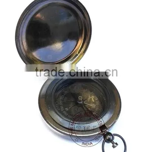ANTIQUE DALVEY COMPASS 3" - PUSH BUTTON POCKET COMPASS - NAUTICAL BRASS ANTIQUE COMPASS thumbnail-1