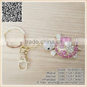 Wholesale High Quality Rainbow Pink Diamond Key Ring Tortoise Keychain thumbnail-1