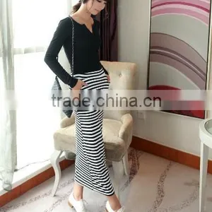 Hot Fashion Women Sexy High Waist Striped Stretch Bodycon Package Hip Mild-calf Casual Skirt thumbnail-3