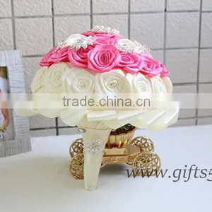 Handmade Lovely Pink White Rose Bride Bouquet thumbnail-3