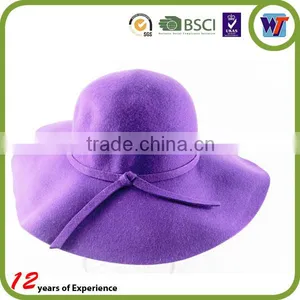 Ladies Fashion Pure Colour Cap Design Wool Felt Sombrero Hats With Silk Ribbon thumbnail-5