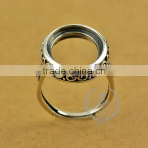 12*15.3mm 925 Sterling Silver Antiqued Silver Vintage Style Oval Flower Bezel Ring Base Blank Supplies DIY Findings 1223069 thumbnail-1