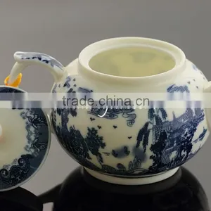 300cc Dark Blue Landscape Ceramic Tea Pot/teapot thumbnail-1