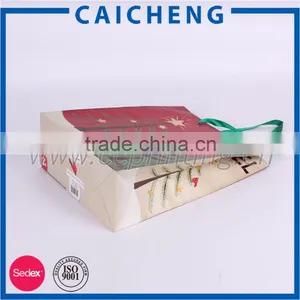 Promotional Christmas Gift Paper Bag With Ribbon Handle thumbnail-2