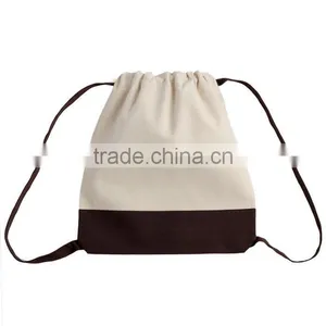 Wholesale Promotional Blank Canvas Two Tone Drawstring Sport Bag Backpack thumbnail-3